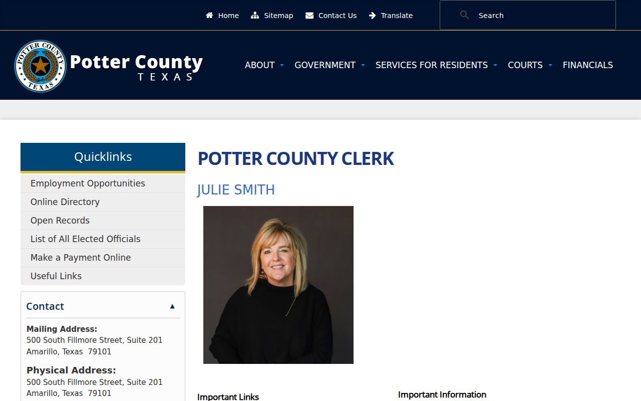 Amarillo residents directory Potter County Clerk records services