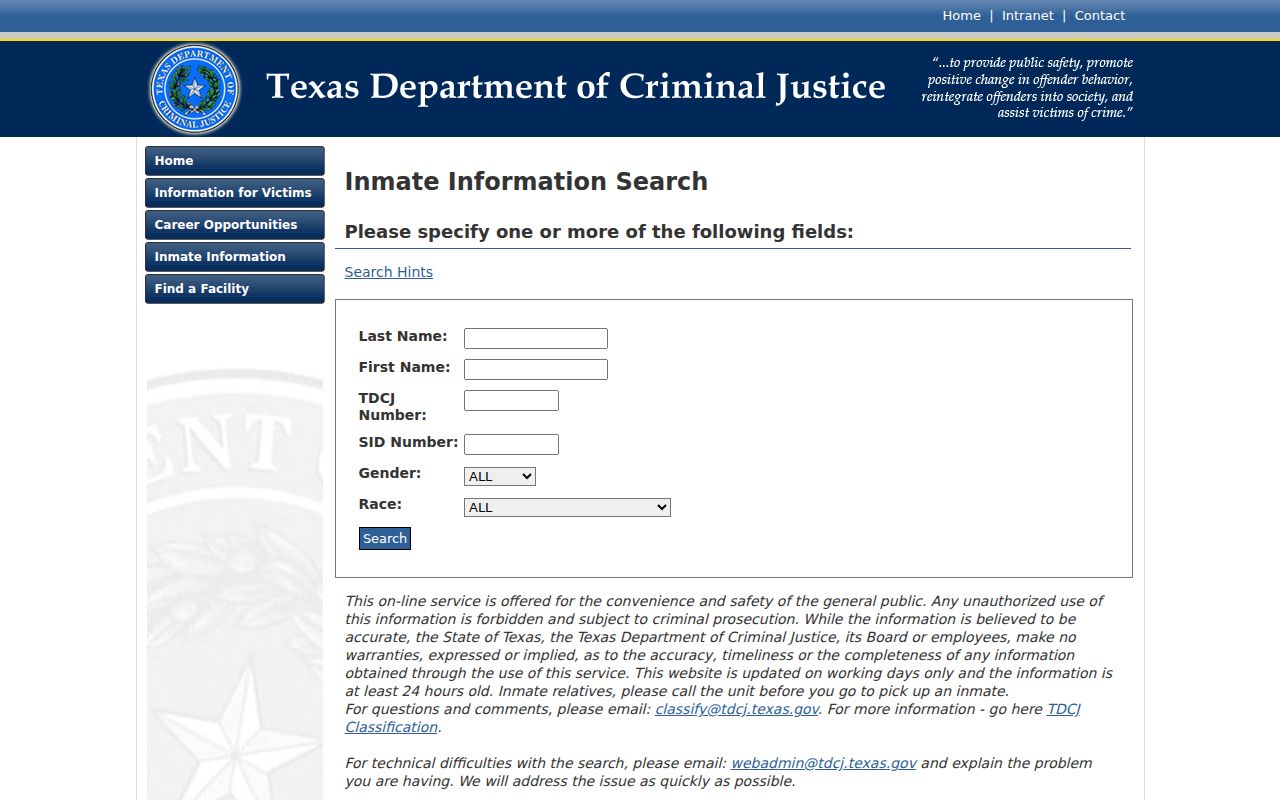 Amarillo resident lookup image of the Texas TDCJ inmate search